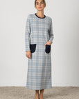 Melina | Camicia da Notte Lunga - Azzurro Pastello a Quadri