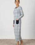 Melina | Camicia da Notte Lunga - Azzurro Pastello a Quadri