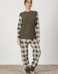 Agnese | Pigiama Lungo - Verde Militare Quadretti - donna - Raggianti