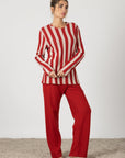 Marisa | Pigiama Lungo - Rosso a Righe