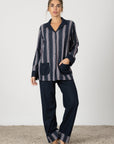 Alina | Pigiama Lungo - Blu Notte a Righe