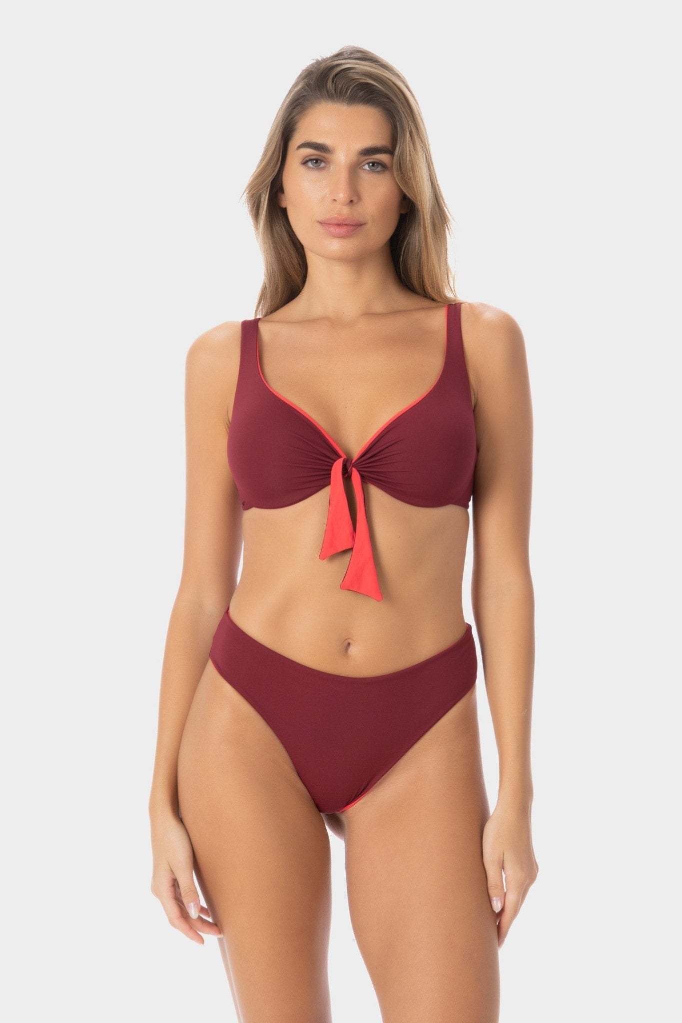 Grace | Slip Bikini Classico Reversibile - Borgogna/Corallo - donna - Raggianti