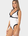 Dafne | Costume Intero Longline Bordato - Bianco/Nero - donna - Raggianti