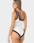Ambra | Costume Intero Monospalla Bordato - Bianco/Nero - donna - Raggianti