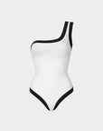 Ambra | Costume Intero Monospalla Bordato - Bianco/Nero - donna - Raggianti