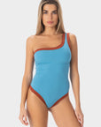 Ambra | Costume Intero Monospalla Bordato - Blu/Ruggine - donna - Raggianti