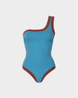 Ambra | Costume Intero Monospalla Bordato - Blu/Ruggine - donna - Raggianti