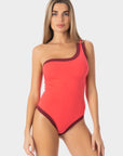 Ambra | Costume Intero Monospalla Bordato - Corallo/Borgogna - donna - Raggianti