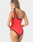 Ambra | Costume Intero Monospalla Bordato - Corallo/Borgogna - donna - Raggianti