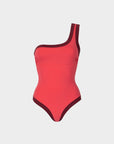Ambra | Costume Intero Monospalla Bordato - Corallo/Borgogna - donna - Raggianti