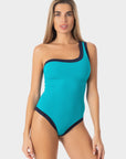 Ambra | Costume Intero Monospalla Bordato - Turchese/Blu - donna - Raggianti