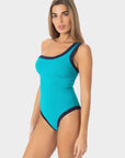 Ambra | Costume Intero Monospalla Bordato - Turchese/Blu - donna - Raggianti
