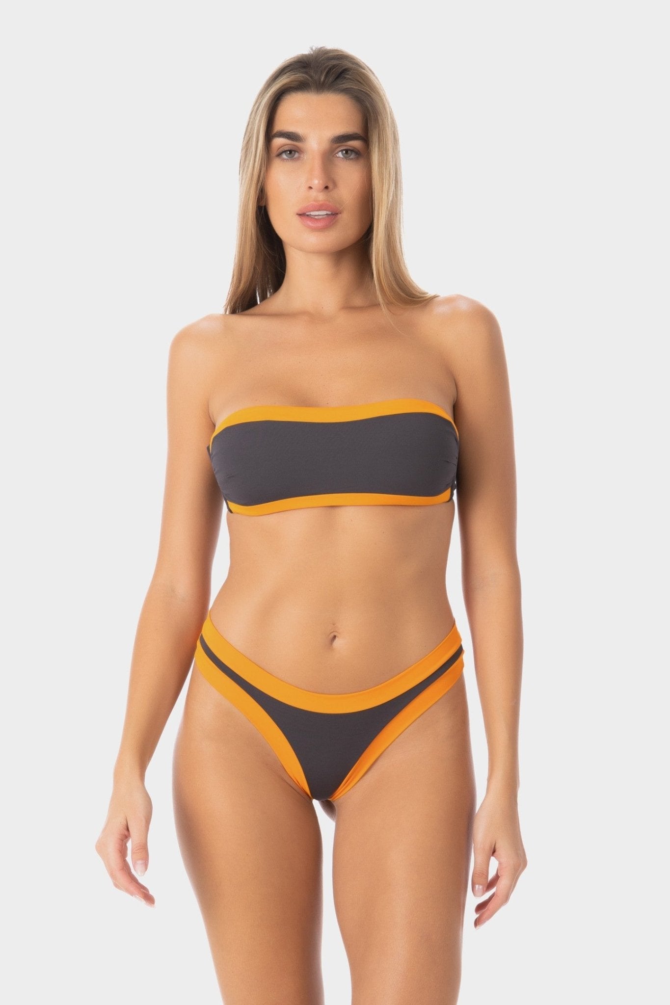 Sophie | Slip Bikini Brasiliana Bordato - Grigio/Arancio - donna - Raggianti