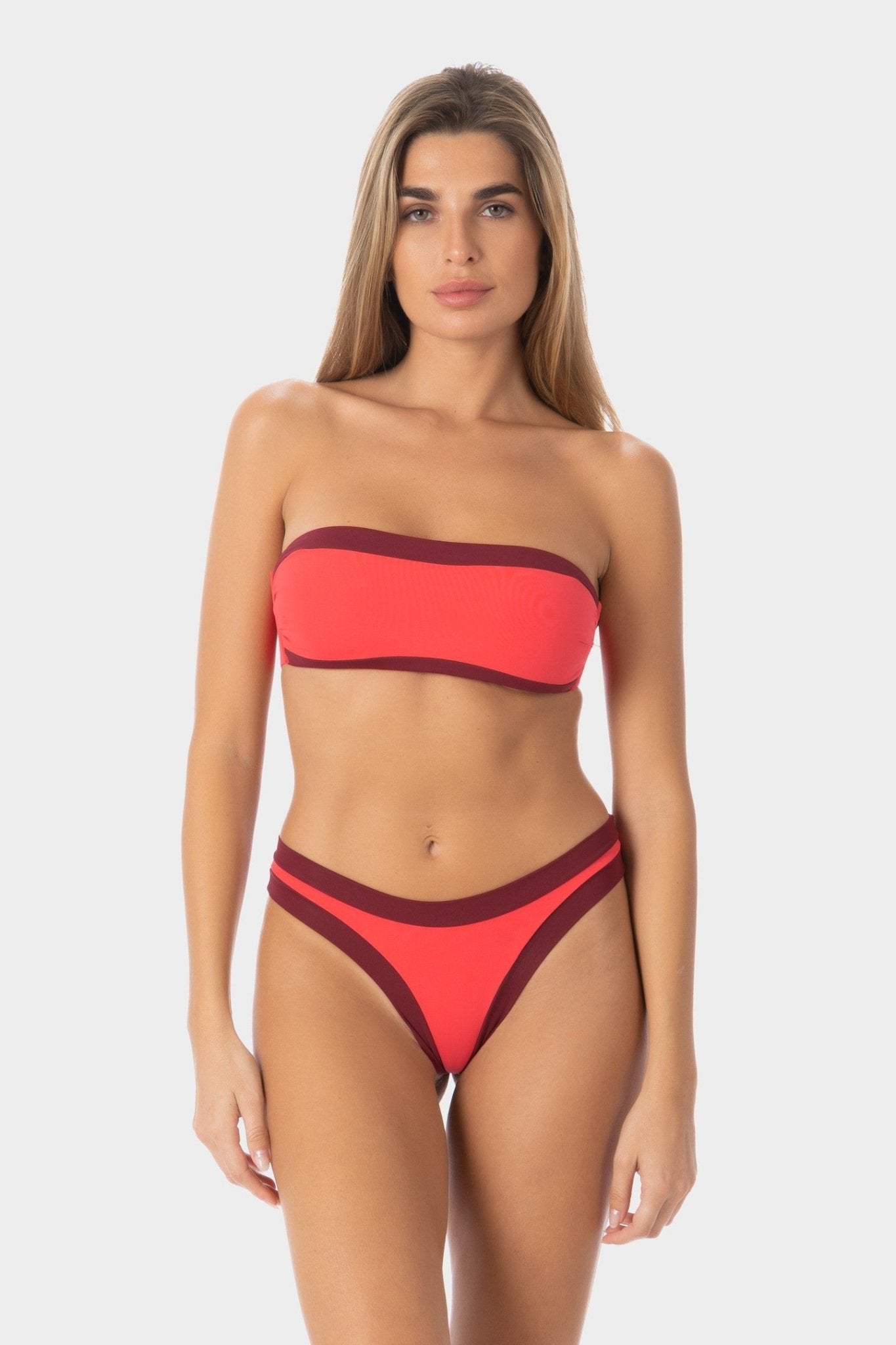 Sophie | Slip Bikini Brasiliana Bordato - Corallo/Borgogna - donna - Raggianti