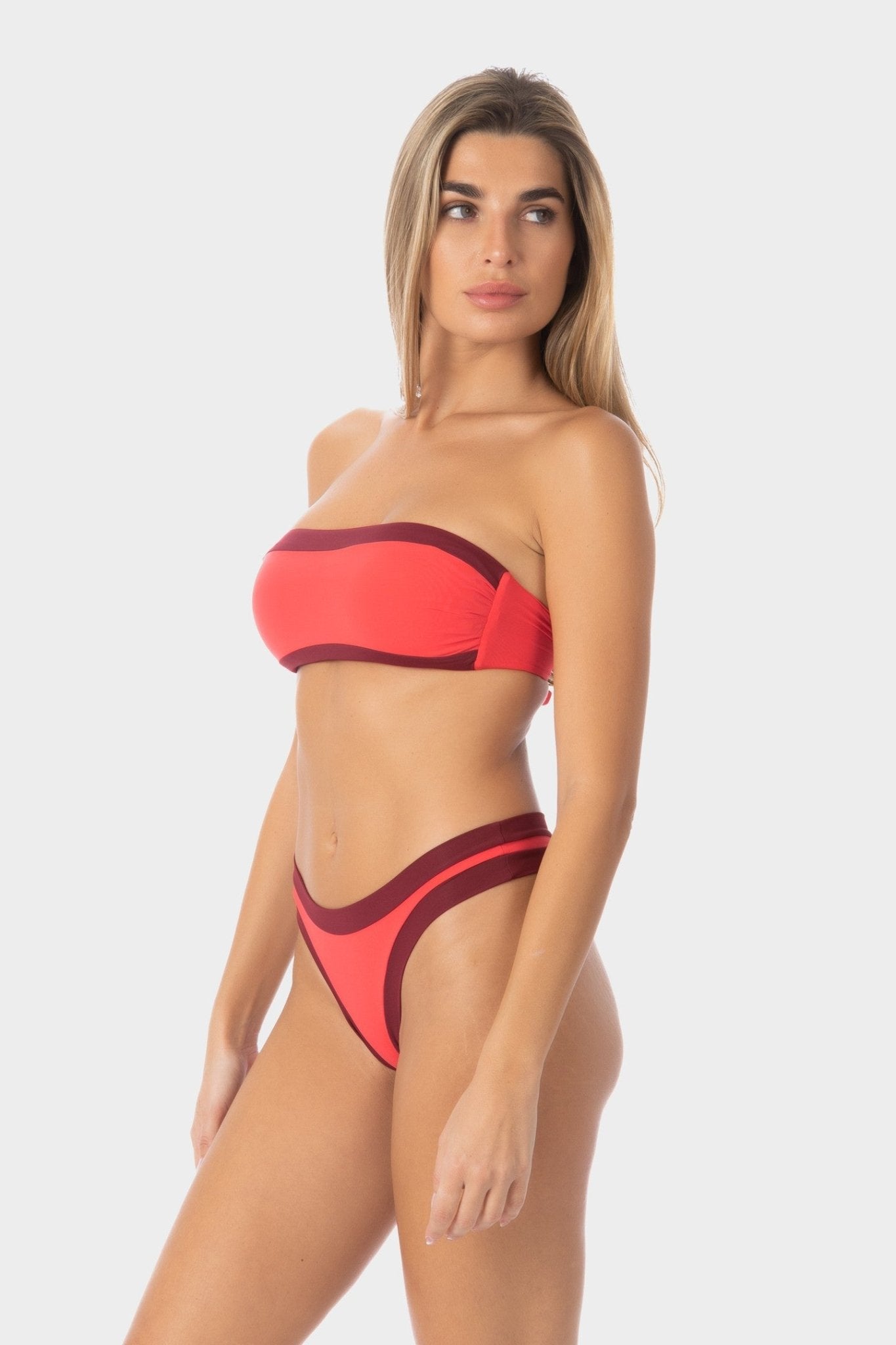 Sophie | Slip Bikini Brasiliana Bordato - Corallo/Borgogna - donna - Raggianti