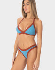 Layla | Slip Bikini a Vita Bassa Bordato - Blu/Ruggine - donna - Raggianti