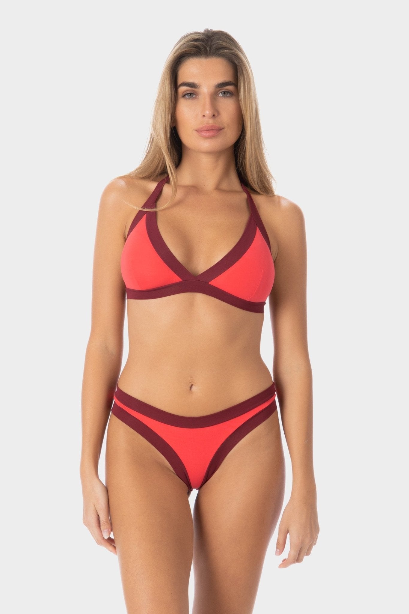 Layla | Slip Bikini a Vita Bassa Bordato - Corallo/Borgogna - donna - Raggianti