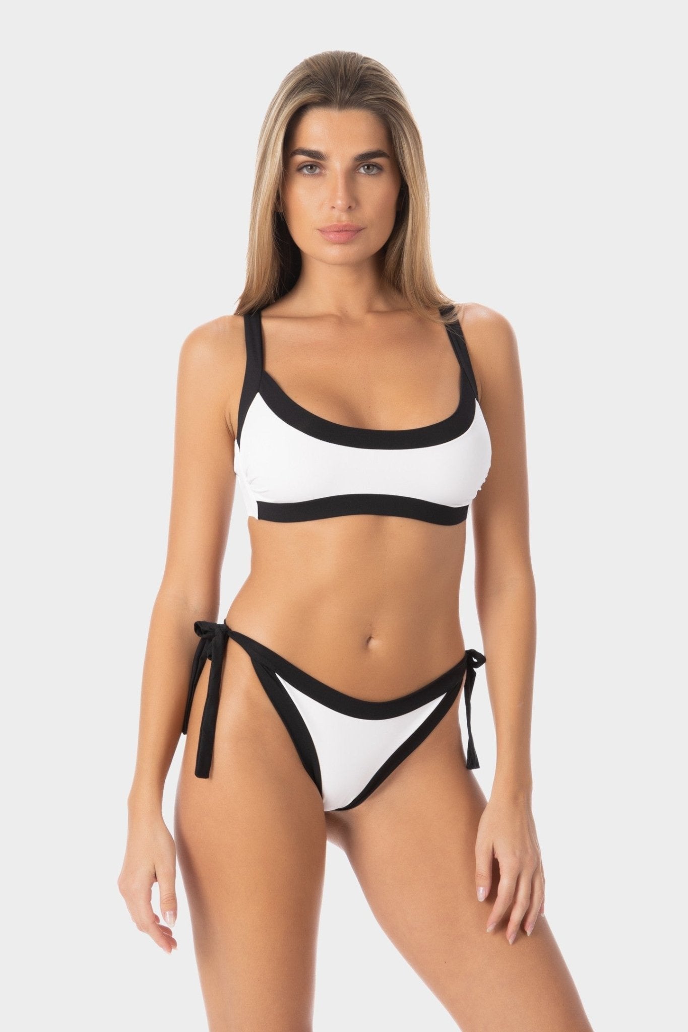 Elettra | Slip Bikini Bordato con Laccetti - Bianco/Nero - donna - Raggianti