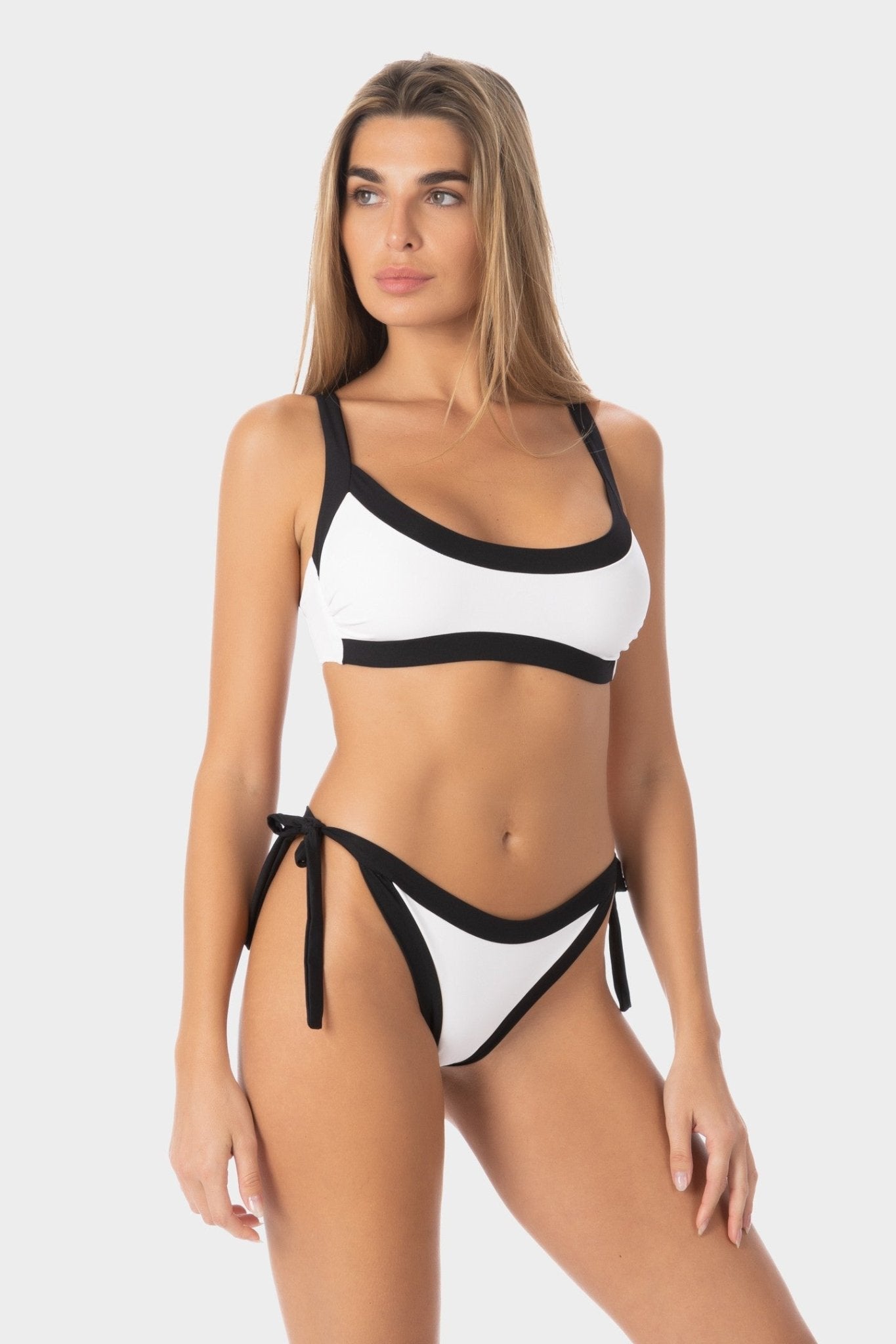 Elettra | Slip Bikini Bordato con Laccetti - Bianco/Nero - donna - Raggianti