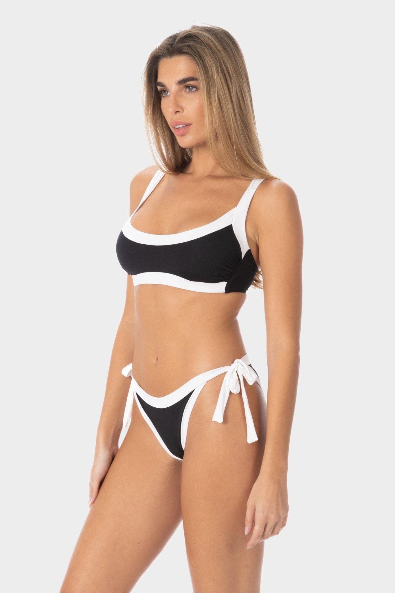 Elettra | Slip Bikini Bordato con Laccetti - Nero/Bianco - donna - Raggianti