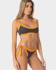 Elettra | Slip Bikini Bordato con Laccetti - Grigio/Arancio - donna - Raggianti