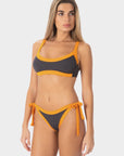 Elettra | Slip Bikini Bordato con Laccetti - Grigio/Arancio - donna - Raggianti