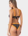 Elettra | Slip Bikini Bordato con Laccetti - Grigio/Arancio - donna - Raggianti