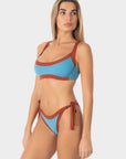 Elettra | Slip Bikini Bordato con Laccetti - Blu/Ruggine - donna - Raggianti