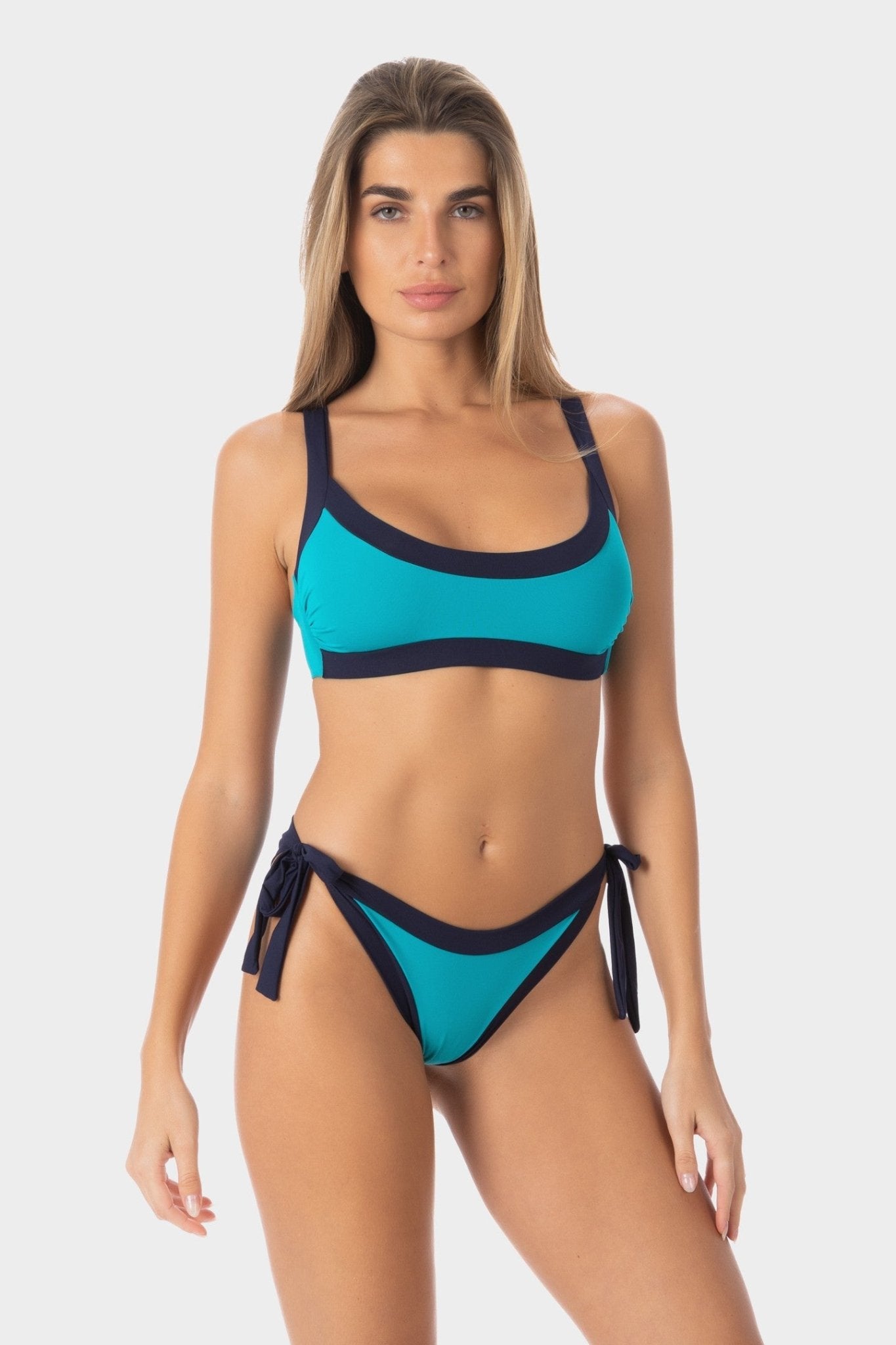 Elettra | Slip Bikini Bordato con Laccetti - Turchese/Blu - donna - Raggianti