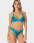 Perla | Slip Bikini a Vita Bassa Bordato - Turchese - donna - Raggianti