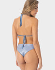 Anna | Slip Bikini Satinato a Vita Bassa Bordato - Blu Avio - donna - Raggianti