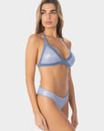 Anna | Slip Bikini Satinato a Vita Bassa Bordato - Blu Avio - donna - Raggianti