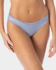 Anna | Slip Bikini Satinato a Vita Bassa Bordato - Blu Avio - donna - Raggianti