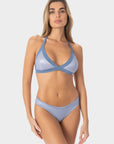 Anna | Slip Bikini Satinato a Vita Bassa Bordato - Blu Avio - donna - Raggianti