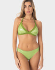 Anna | Slip Bikini Satinato a Vita Bassa Bordato - Verde - donna - Raggianti
