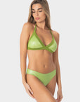 Anna | Slip Bikini Satinato a Vita Bassa Bordato - Verde - donna - Raggianti