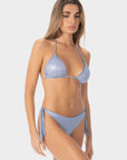Flora | Slip Bikini Satinato con Laccetti - Blu Avio - donna - Raggianti