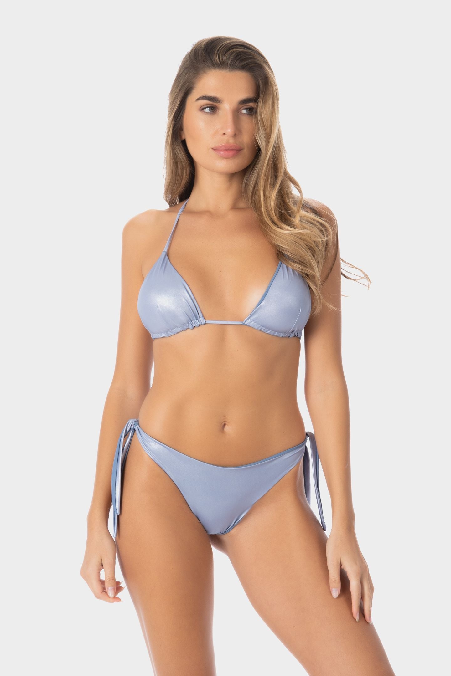 Flora | Slip Bikini Satinato con Laccetti - Blu Avio - donna - Raggianti