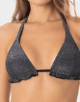 Barbara | Top Bikini Triangolo Lurex con Volant - Nero - donna - Raggianti