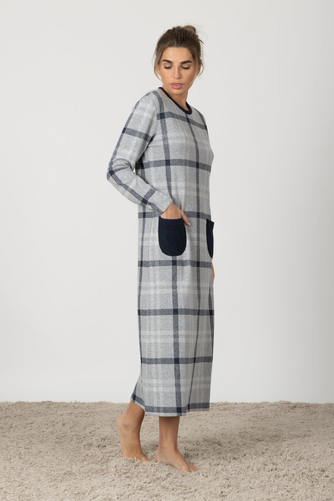 Melina | Camicia da Notte Lunga - Blu a Quadri - donna - Raggianti