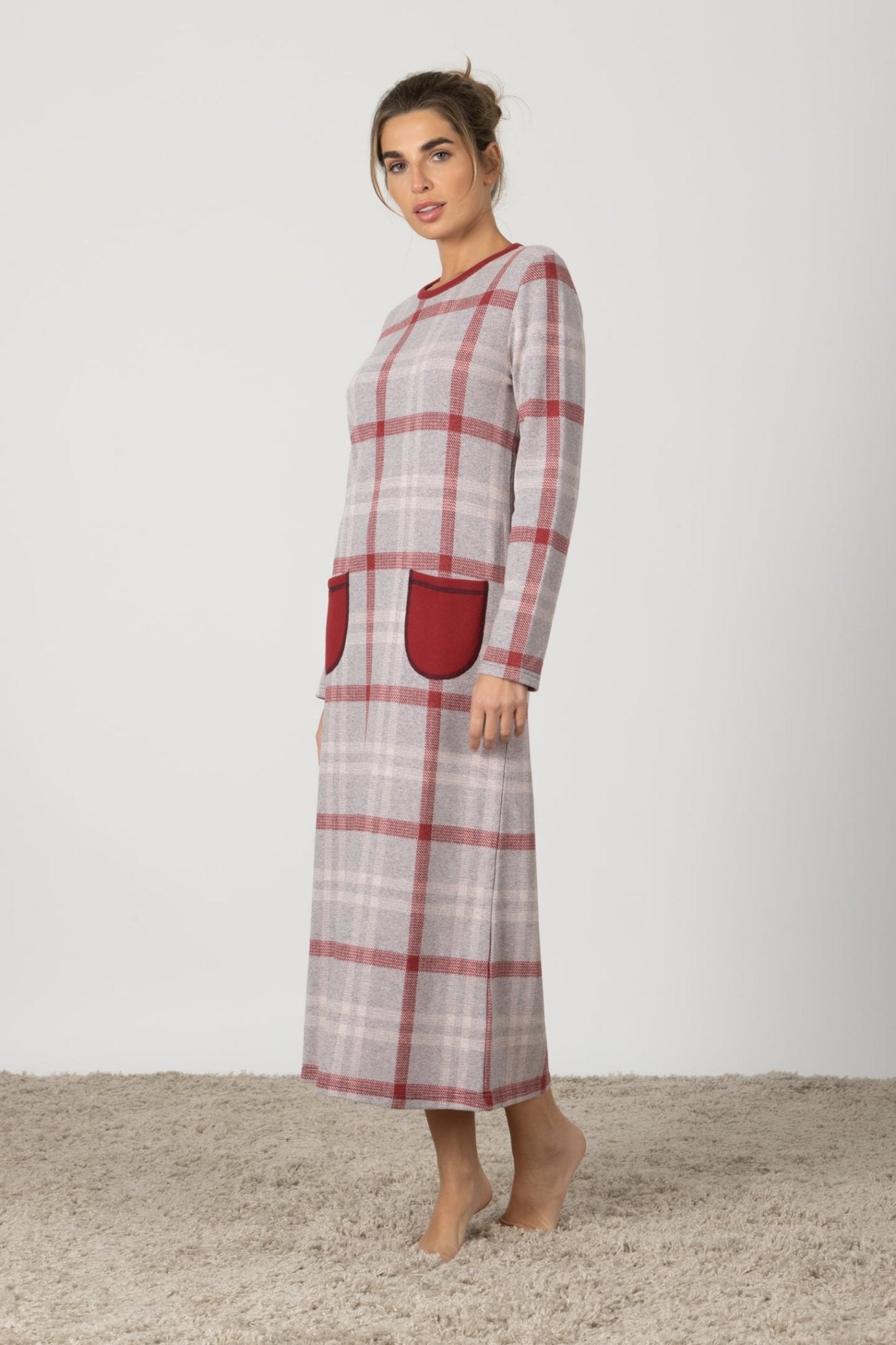 Melina | Camicia da Notte Lunga - Rosso a Quadri - donna - Raggianti