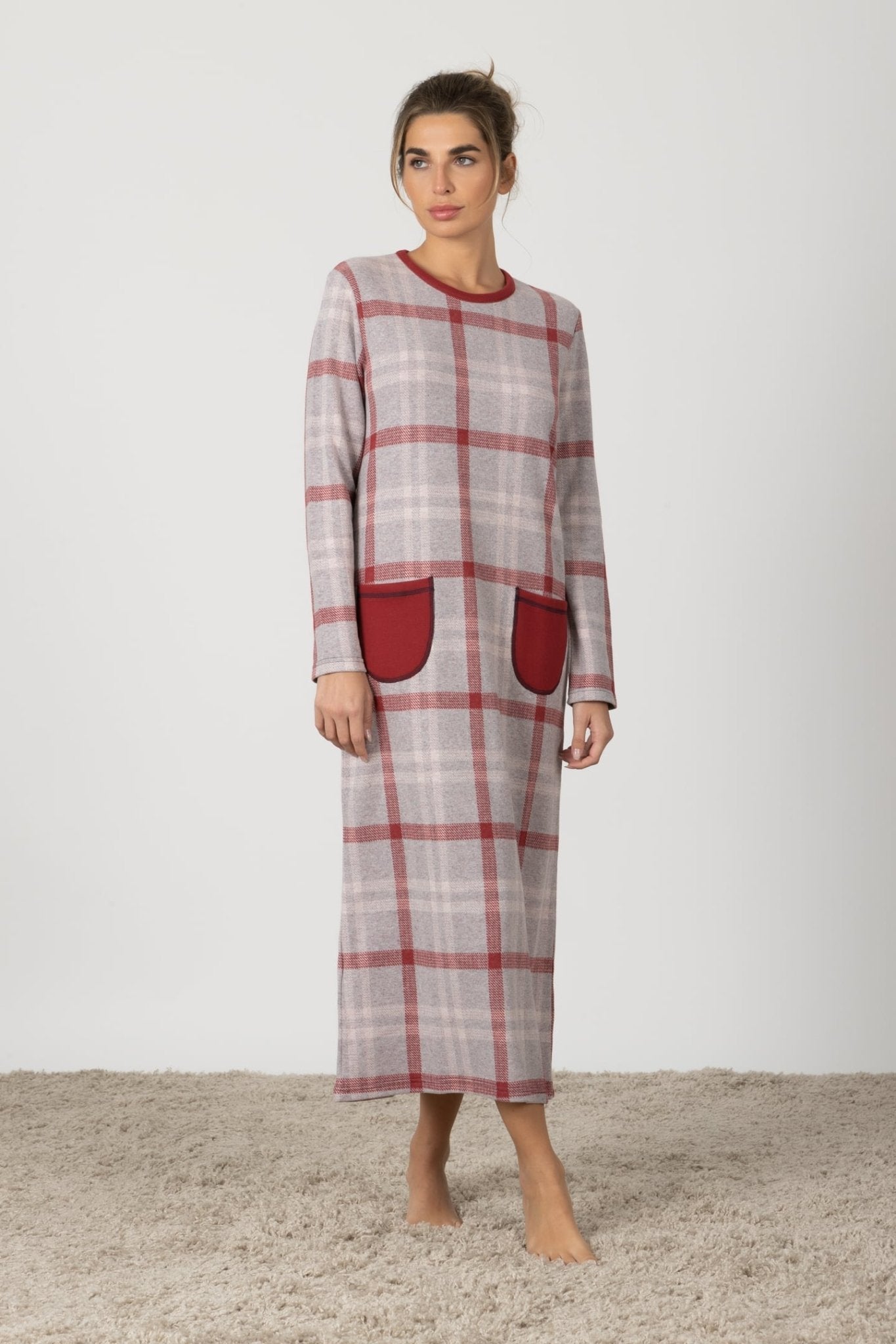 Melina | Camicia da Notte Lunga - Rosso a Quadri - donna - Raggianti