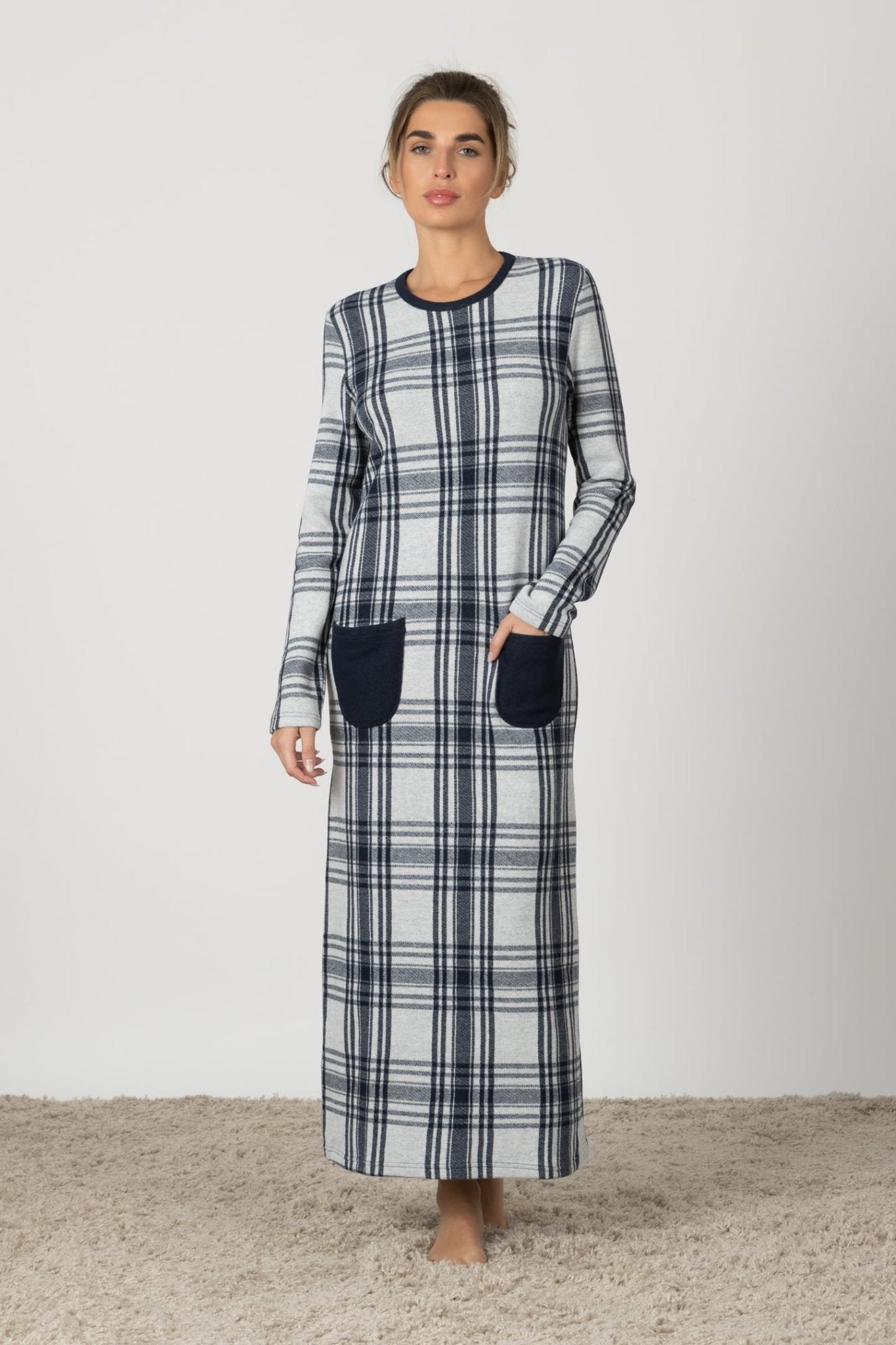 Melina | Camicia da Notte Lunga - Blu Notte a Quadri - donna - Raggianti