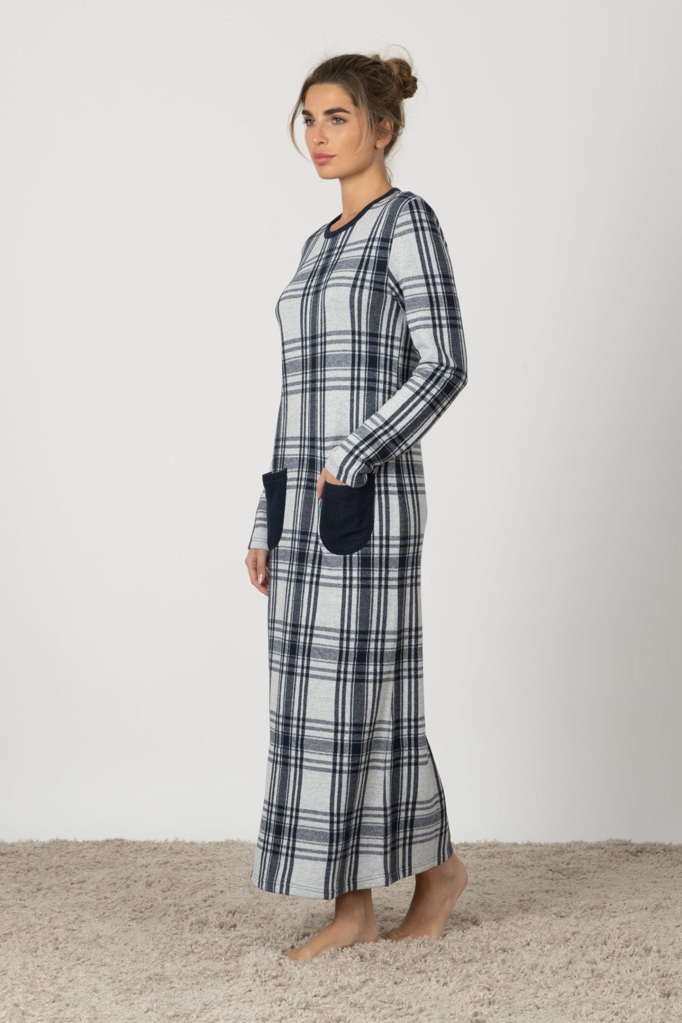 Melina | Camicia da Notte Lunga - Blu Notte a Quadri - donna - Raggianti