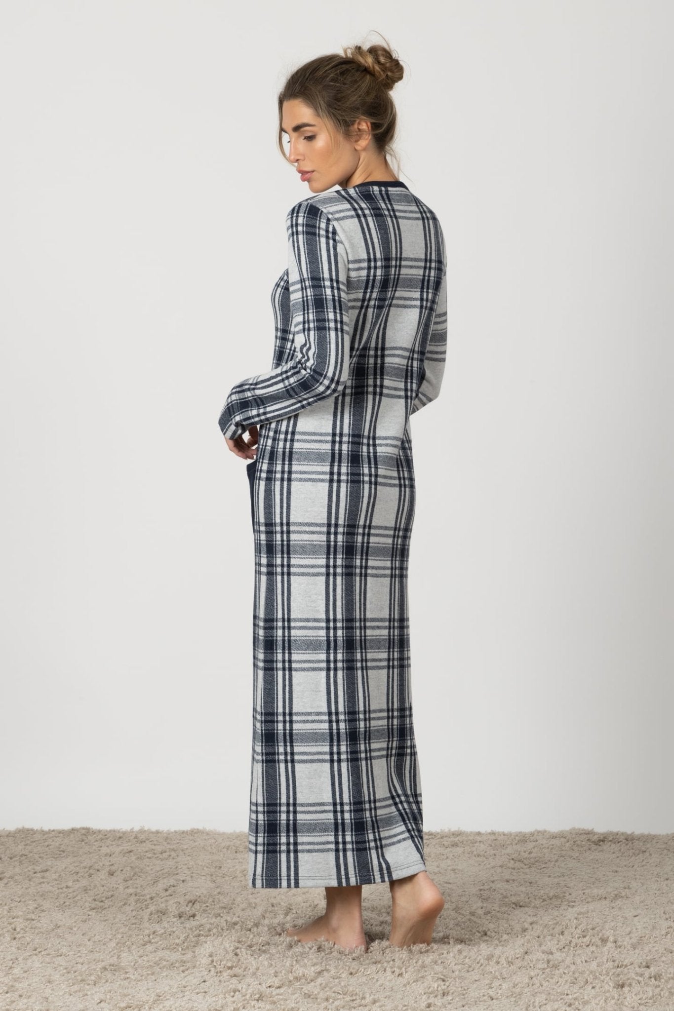 Melina | Camicia da Notte Lunga - Blu Notte a Quadri - donna - Raggianti