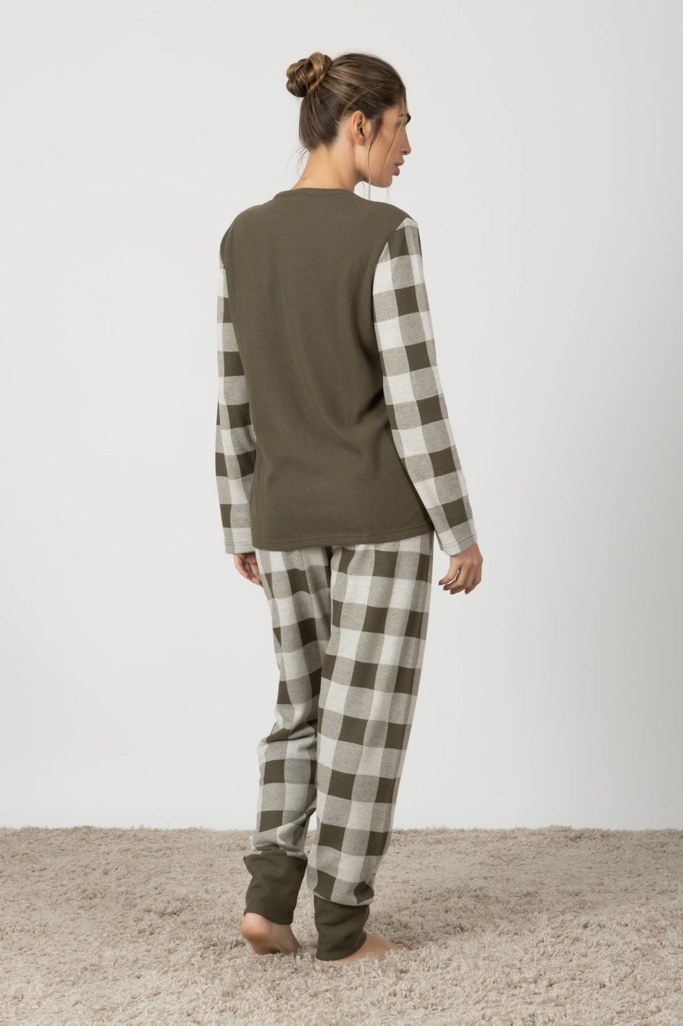 Agnese | Pigiama Lungo - Verde Militare Quadretti - donna - Raggianti