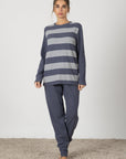 Agnese | Pigiama Lungo - Blu Grigio a Righe