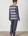 Agnese | Pigiama Lungo - Blu Grigio a Righe