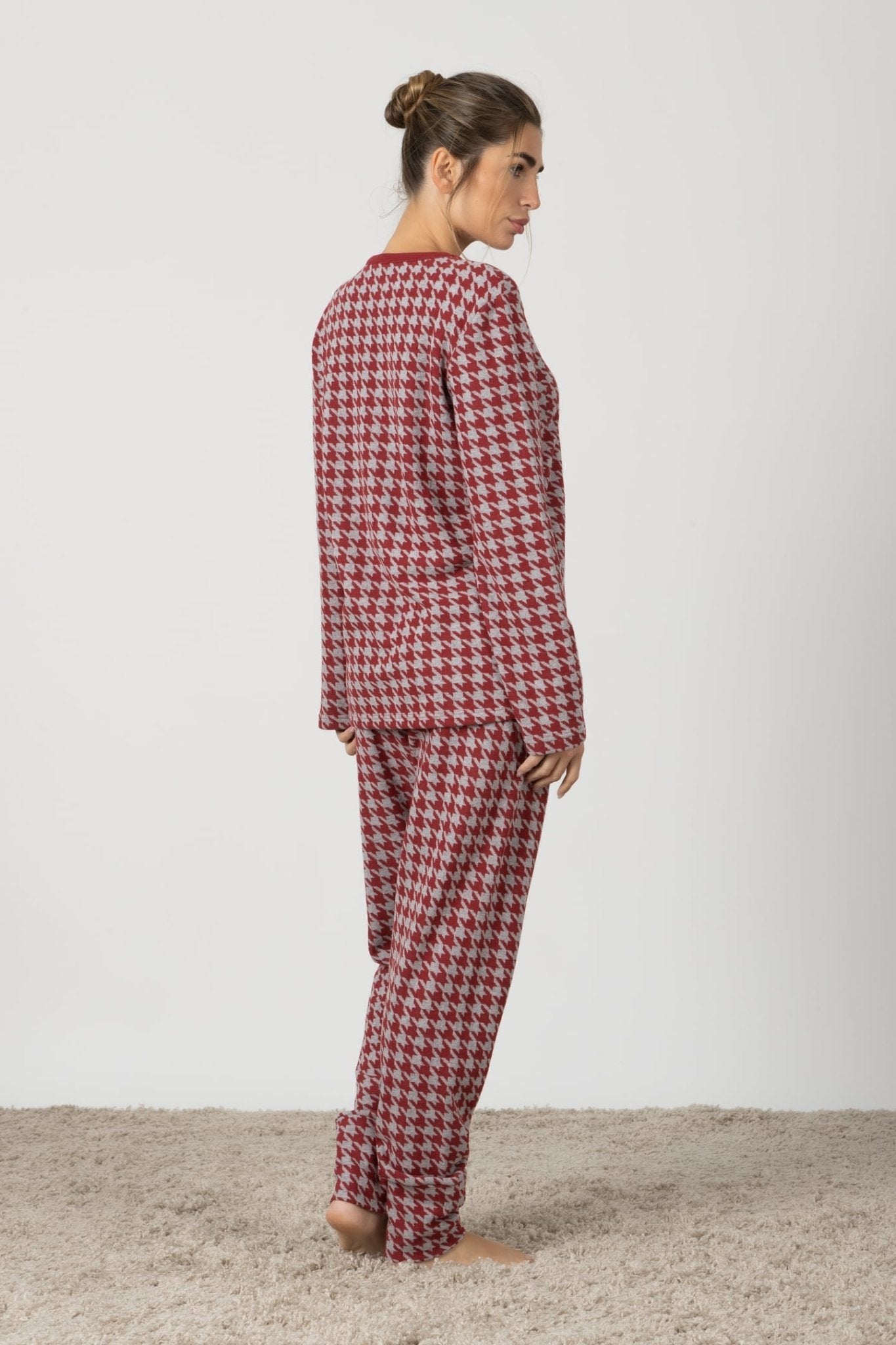 Simona | Pigiama Lungo - Rosso Pied de Poule - donna - Raggianti