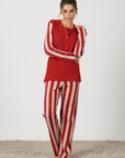 Michela | Pigiama Lungo - Rosso a Righe